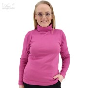 W T-shirt met col - Fuchsia